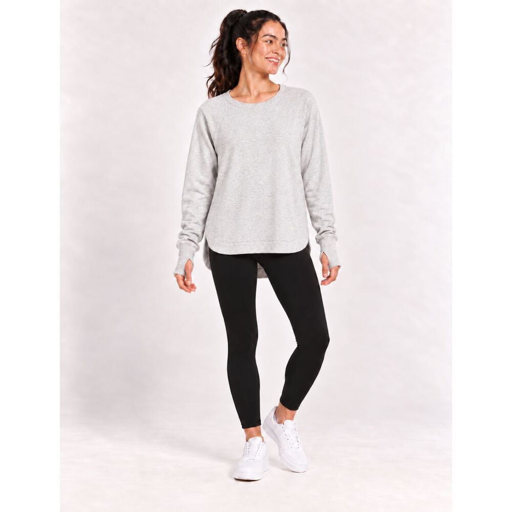 Athleta Gray High Low Pullover Sweatshirt Thumbholes Pockets Size Small